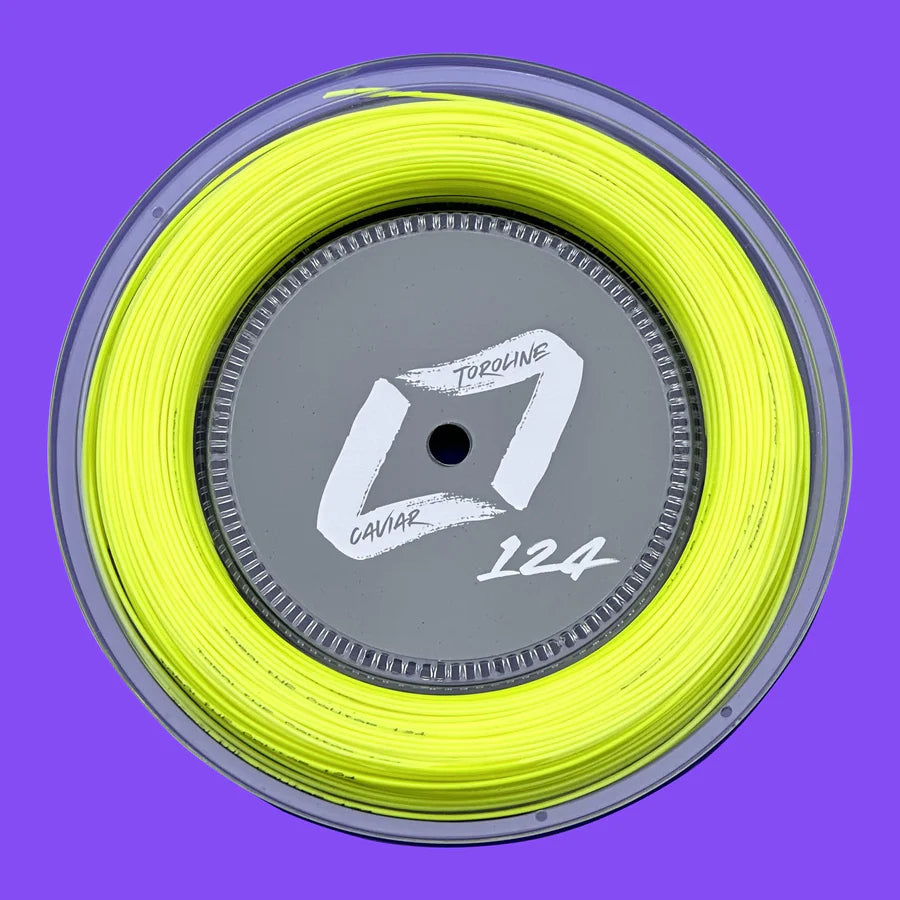 Yellow Toroline Caviar Reel tennis strings with good performance suitable for all tennis players in their tennis racquet. these are good tennis strings and available to purchase and buy in Australia and New Zealand via The Tennis Store